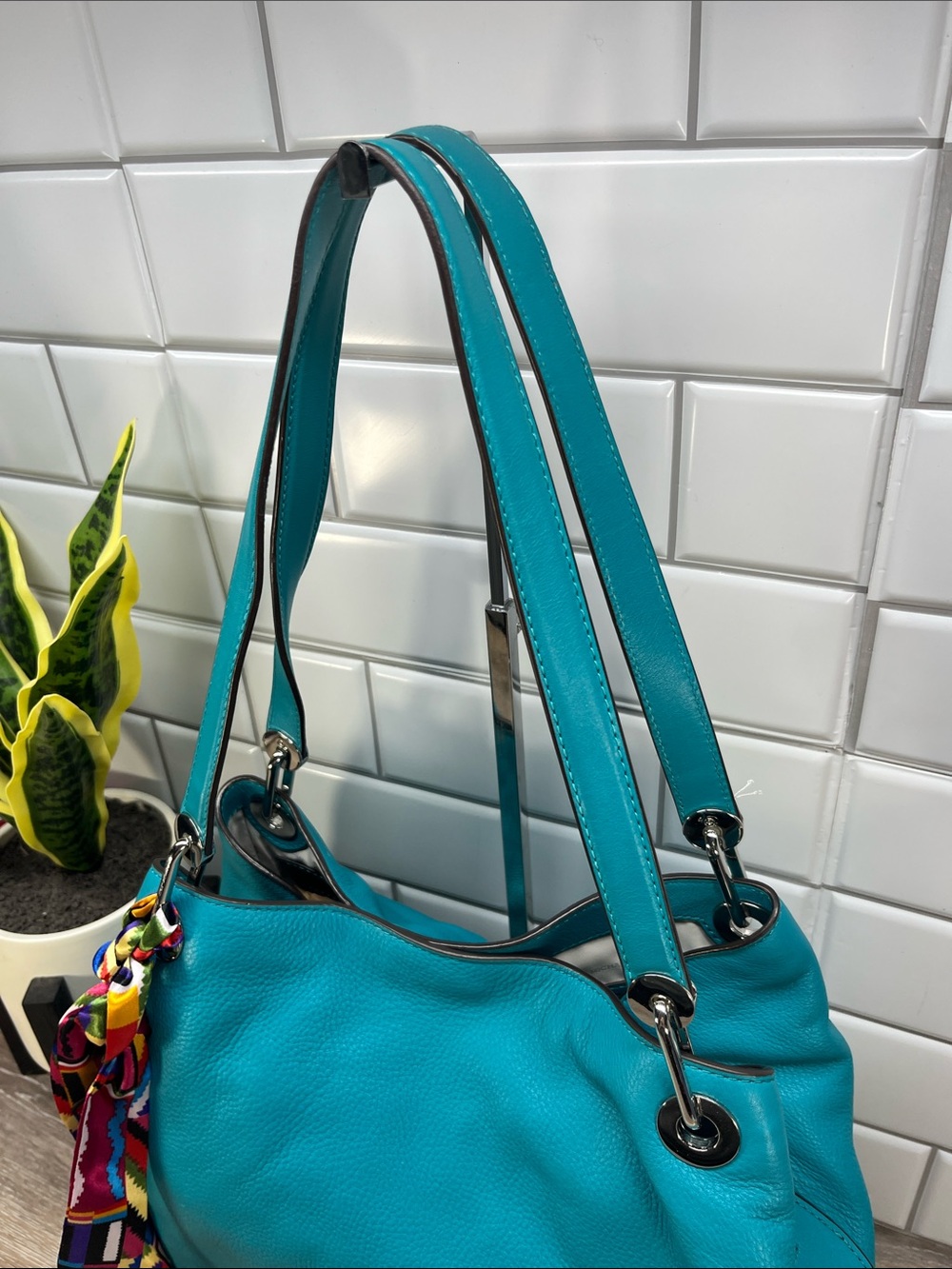3551 MICHAEL KORS TEAL LEATHER SHOULDER BAG 261603551 - Picture 9 of 14